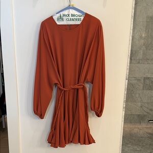 Elegant Rust Dress with Braided Belt
